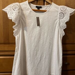 JCrew NWT Eyelet flutter-sleeve slub T-shirt in white, M